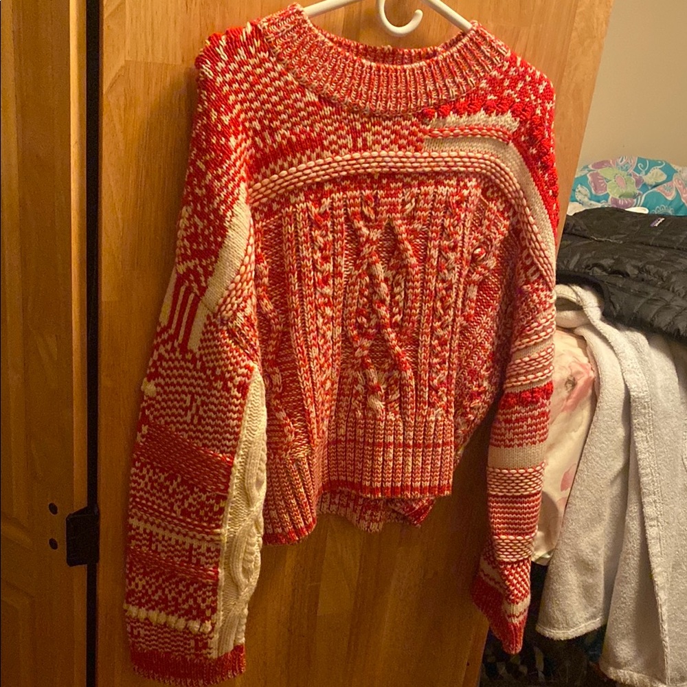 Red and Cream Women's Sweater